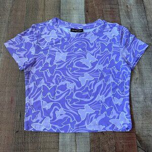 Streetwear Society XL Purple Butterfly Print Crop Top 92% Polyester 8% Spandex